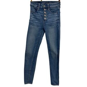 American‎ Eagle Women's High Waisted Button Fly Skinny Jeans Medium Wash Size 2
